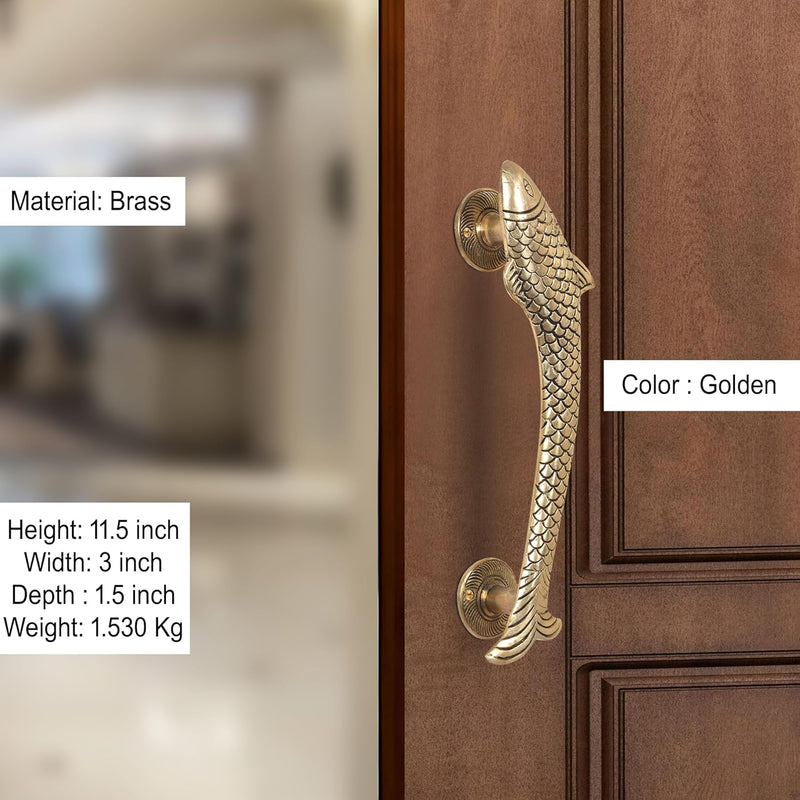 Brass Fish Door Handle Pair (Pack of 2) (Height : 11.5 inch)
