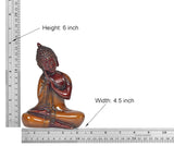 6-inch brass meditating Buddha statue with width and height measurements
