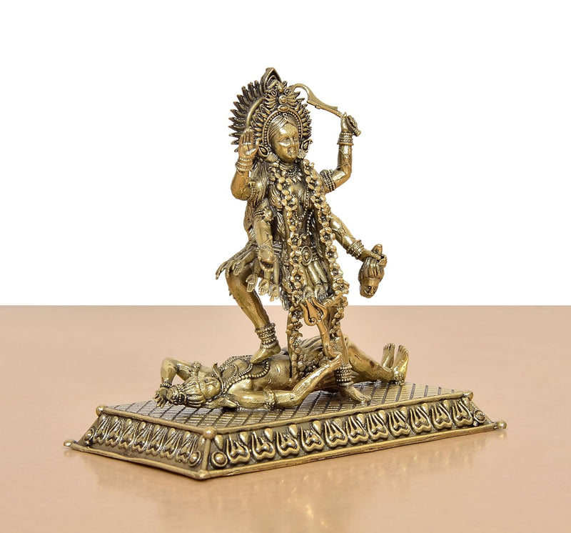 Bronze Mahakaali Idol with Shivji (Height: 4 inch)