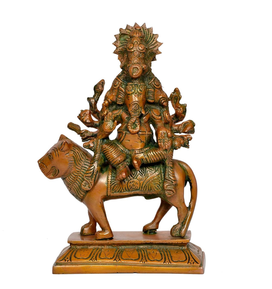 Brass Heramba Ganesha Idol - Hindu Deity Statue for Home Temple (Height: 9 Inch) Craft Detail