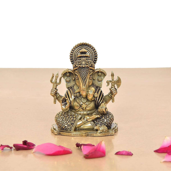 Superfine Brass Lord Ganesha Idol (Height: 3.5 Inch) Entryway Setting