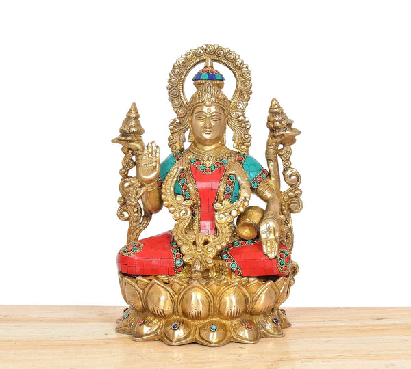 Brass Goddess Lakshmi Idol (Height: 12 Inch) Study Setting