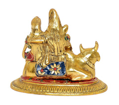 Metal Shiva Parvati Kartikeya & Ganesha with Nandi figurine, rear angle on base