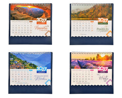 Tabletop nature calendar set showing four 2027 month designs with scenic nature covers