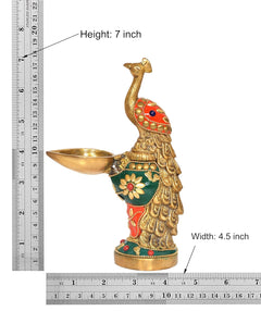 Brass peacock oil lamp diya, height 7 in and width 4.5 in