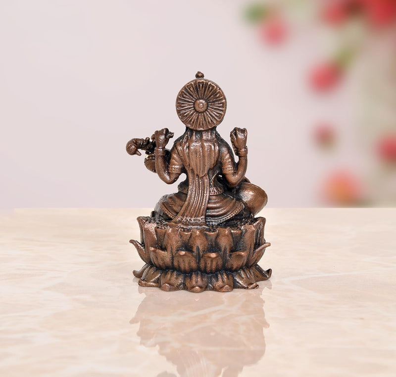 Copper Goddess Saraswati Sitting with Swan Devi of Study Maa Saraswati (Height: 2.5 Inch)