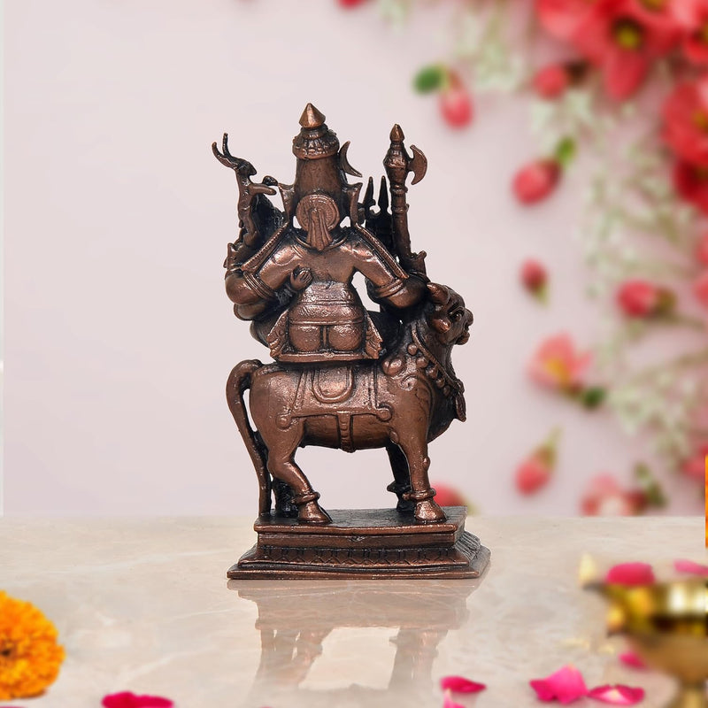 Copper Lord Shiva Parvati Sitting on Nandi Idol Statue | for Pooja Home Decor Mandir | (Height 4.5 Inch)