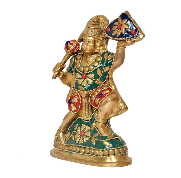 Brass Hanuman JI with Mountain Statue Idol Sculpture Statue Home Decor (Height: 6 Inch) Study Setting