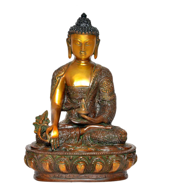 Brass Dhyan Mudra Buddha Statue - Handcrafted Spiritual Decor for Home and Office Decor - Meditating Buddha Idol (Height 12.5 Inch)