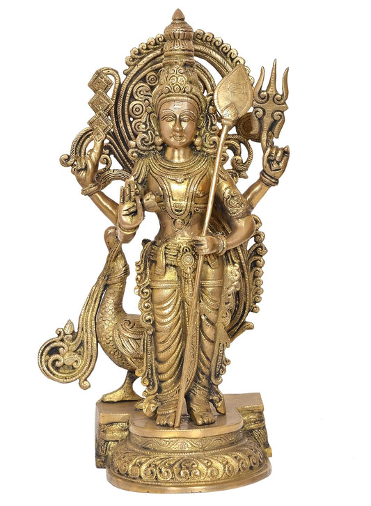 Brass Standing Lord Kartikeya Murugan Murti for Home Decor Pooja Mandir Decorative Showpiece Brass Murti (Height 19 Inch)