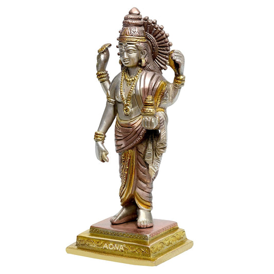 Dhanvantari The Physician of The Gods Holding The Vase of Immortality and Herbs Brass Statue Height 8 Inches