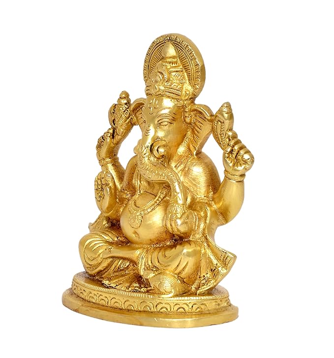 Brass Lord Ganesha Ganpati Idol Vinayak Religious Statue Brass Murti (Height 5.5 Inch)