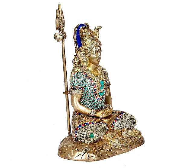 Brass Large Shiva Statue Malakal Shiv in Lotus Meditating Pose Height: 10 Inch Home Decor Study Setting