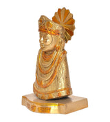 Brass Khatu Shyam idol statue from side angle, crown rays and draped jewelry