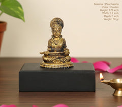Golden Panchaloha Maa Annapurna Devi idol, seated pose on black base (1.75 in)