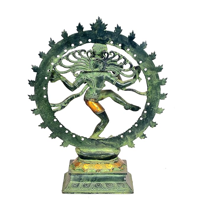 Brass Lord Nataraja Shiva Idol Sculpture for Home Office Temple Gift Multicolour Height 14 Inches