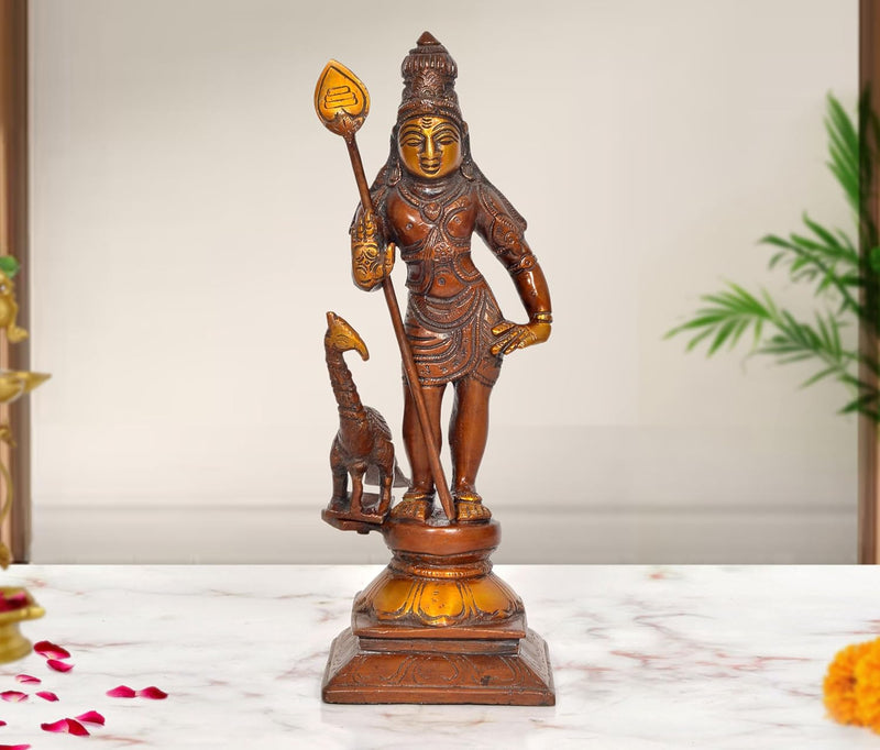 AONA Brass Karthikeya Standing with Peacock Idol