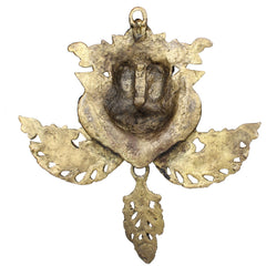 Brass Ganesha wall hanging back side, textured gold finish with hanging ring