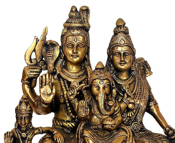 Brass Shiv Parivar Statue Idol On Base Holding Trident for Home Decor | Height : 10 inches Entryway Setting