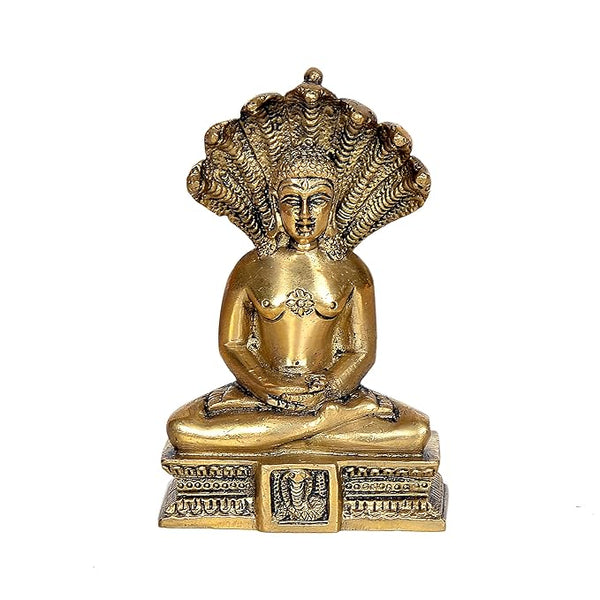 Brass Jain God Lord Parashnath Bhagwan JI Statue Figurine Height 4.9 Inch