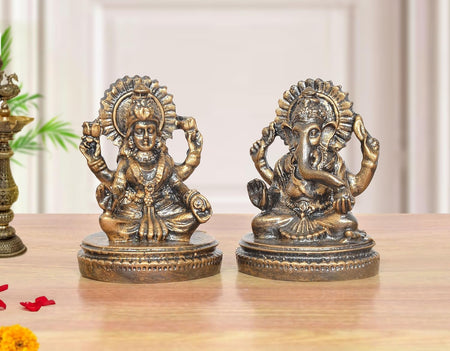 Resin Lakshmi Ganesh Sitting on Lotus Murti (Height: 3 Inches)