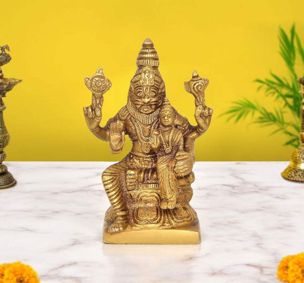 Brass Lakshmi-Narasimha Idol (Height 5.5 Inch)