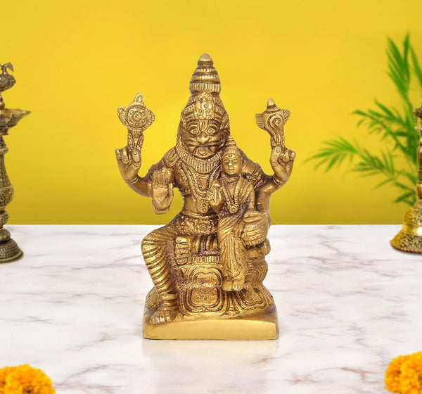 Brass Lakshmi-Narasimha Idol (Height 5.5 Inch)
