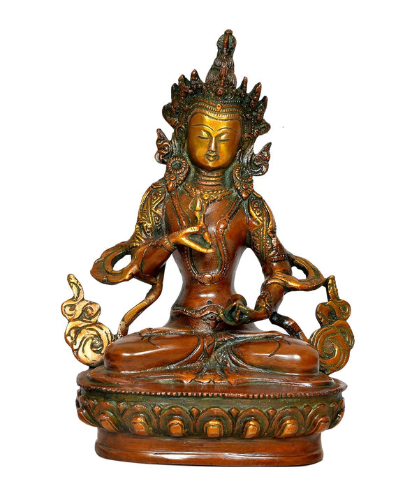 Brass Tara Devi Statue - for Worship, Meditation Spaces, Home Decor, or as a Thoughtful Spiritual Gift. Multicolor (Height 9 Inch)