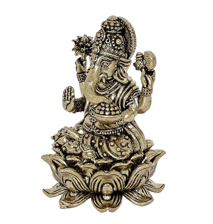 Fine Bronze Lord Ganesha Ganpati Idol Vinayak Religious Statue Murti (Height: 3 Inch)