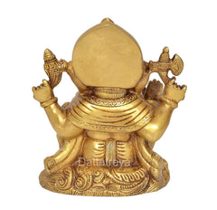 6-inch brass Ganesha statue, rear view with smooth back and engraved waist