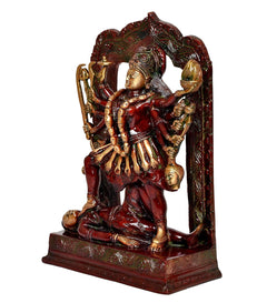 Mahakali Kali Mata idol with Shivji, seated figure, detailed red and gold finish