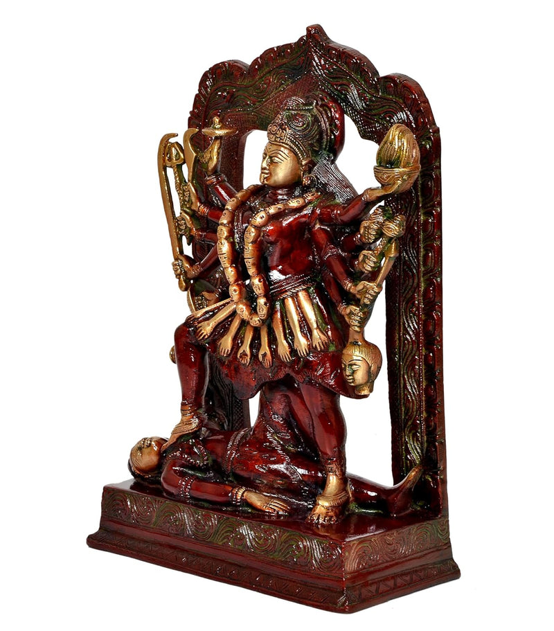 Brass Goddess Mahakali Kali MATA Idol Statues with Shivji, Home Decor Pooja Mandir (Height: 9.5 inch)