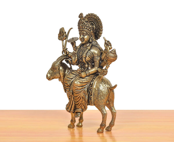 Superfine Brass Meldi MATA Idol Seated on Goat (Height:5 Inch) Study Setting