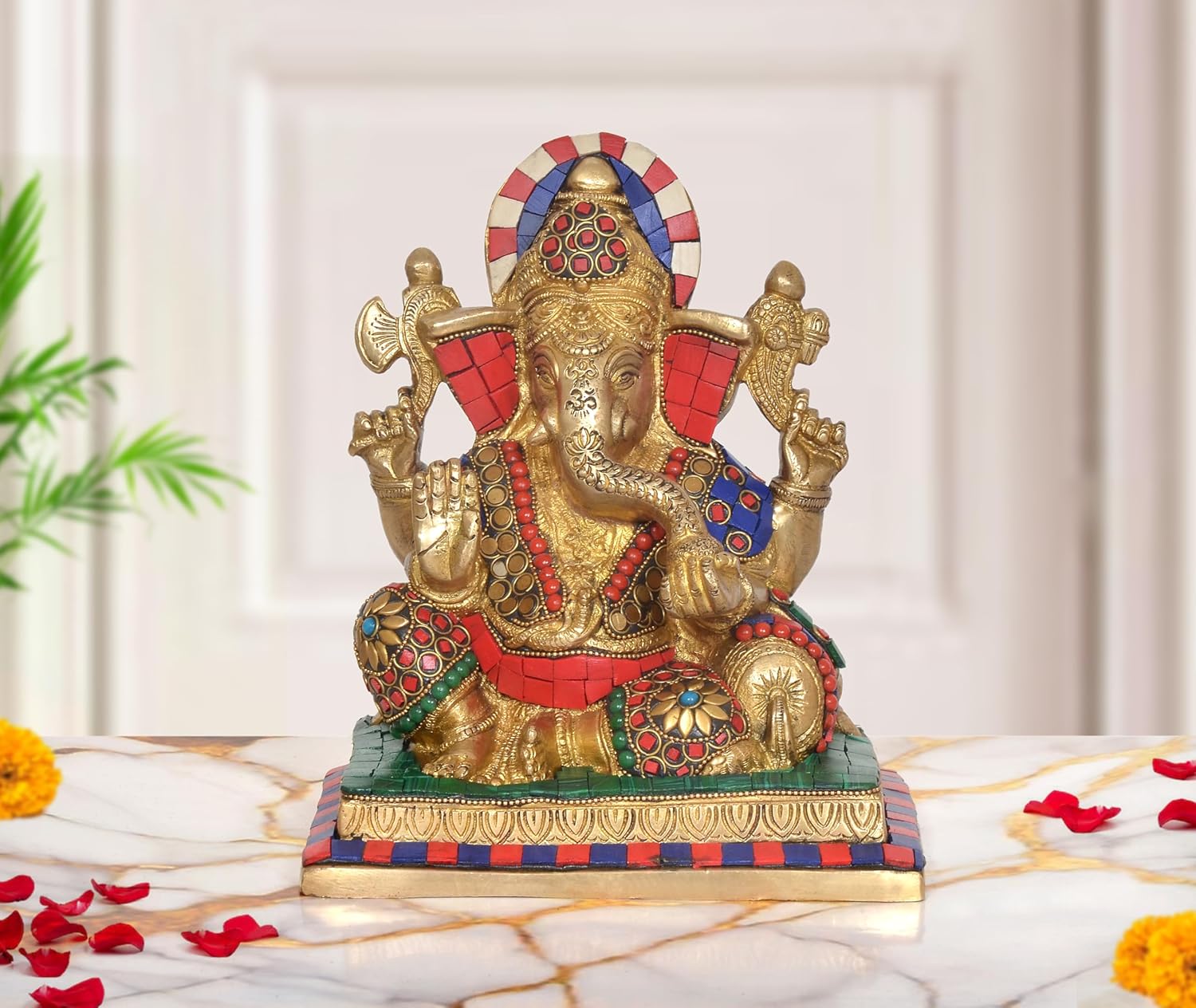 AONA Brass Sitting Lord Ganesha Idol