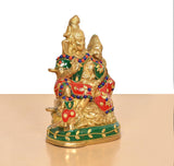 Shiv Parivar Murti brass idol, multicolor ornaments on figures and base