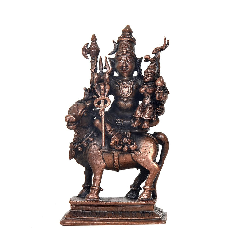 Copper Lord Shiva Parvati Sitting on Nandi Idol (Height 4.5 Inch)