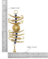 Evil eye hanging protector, height 8 in; width 3.5 in, gold-tone arms, blue beads