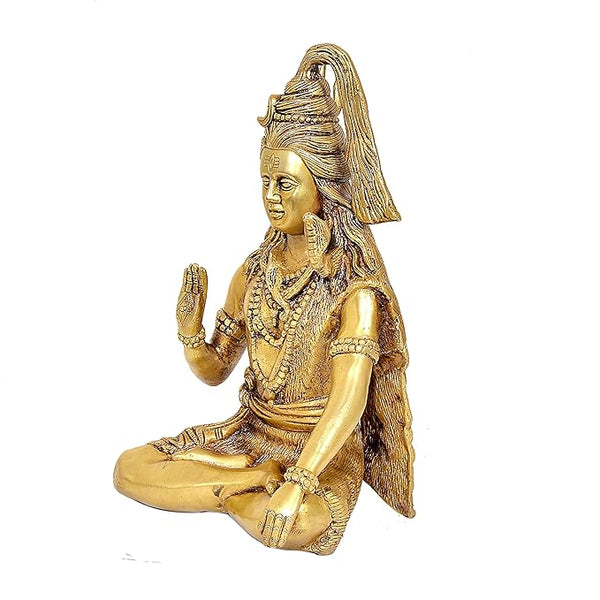 Lord Shiva God of Destroying Evil, Ignorance, and Death | Lord Shiv ji Brass Statue Blessing Pose for Home Decoration(Height:12") Study Setting