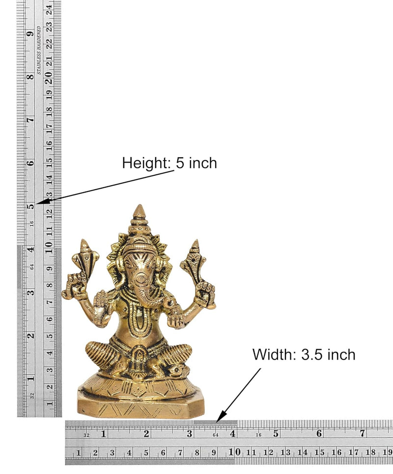 Brass Laxmi Ganesh Statue - Handcrafted Goddess Lakshmi and Lord Ganesha Idol for Home Decor and Pooja (Height 5 Inch)