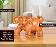 Wooden elephant showpiece, brown carved figure; height 4 inch, wooden