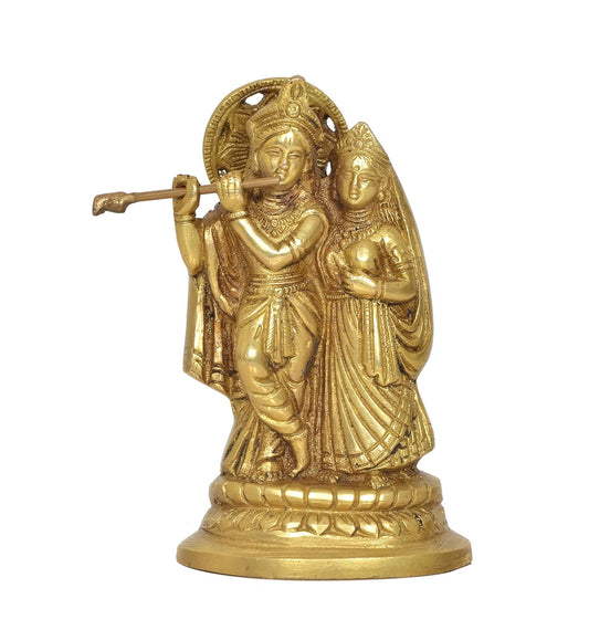 Brass Radha Krishna Idol Statue for Home Decor and Pooja Mandir Temple Office Decor (Height 5.5 Inch)