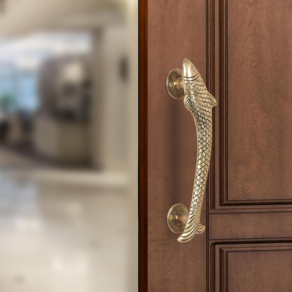 Brass Fish Door Handle Pair (Pack of 2) (Height : 11.5 inch)