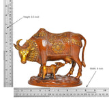 Brass cow and calf statue, dimensions shown: height 6.5 in, width 8 in