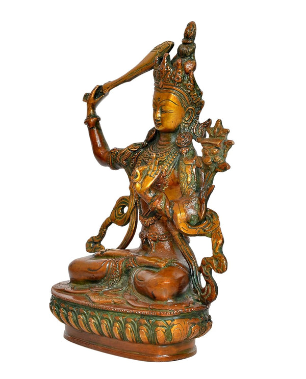 Brass Tara Devi Statue - for Worship, Meditation Spaces, Home Decor, or as a Thoughtful Spiritual Gift. (Height 9 Inch) Study Setting