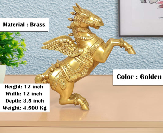 Brass Flying Horse with Wings – Majestic Decorative Showpiece (Height: 12 Inch)