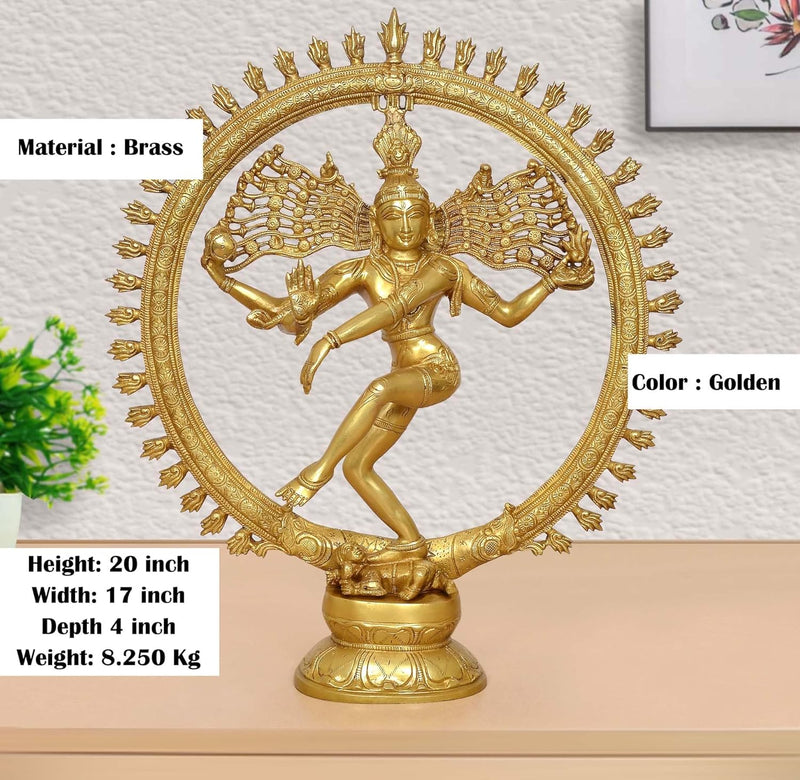 Brass Natraj Lord Shiva Dancing Idol (Height: 20 inch) (Golden)