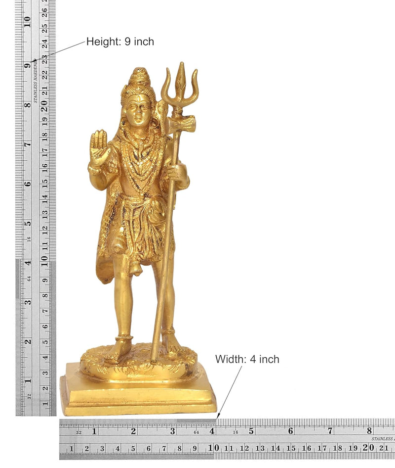 Brass Lord Shiva Standing Statue Home Temple Office Figurine Showpiece (Height 9 Inch)