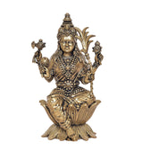 Brass Rajarajeshvari idol with crown and four arms, seated on lotus, 4 in
