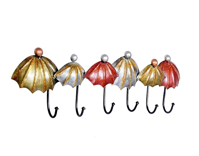 Metal Six Umberalla Key Wall Hanging Wall Decorative Showpiece Multicolour Height 8 Inches