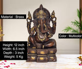Brass Ganesha idol with gold detailing, height 12 inch, multicolor finish